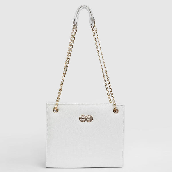 Bella White Croc Chain Bag