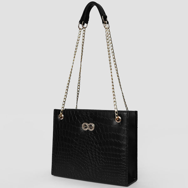 Bella Black Croc Chain Bag